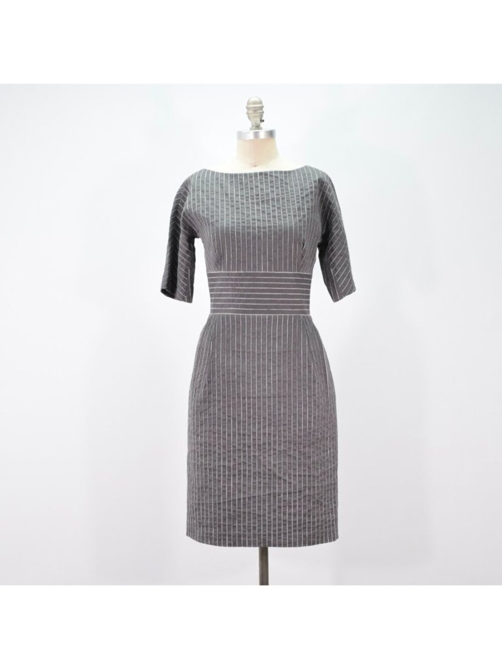 Charles Nolan Pinstriped Stretch Cotton Fitted Sheath Dress